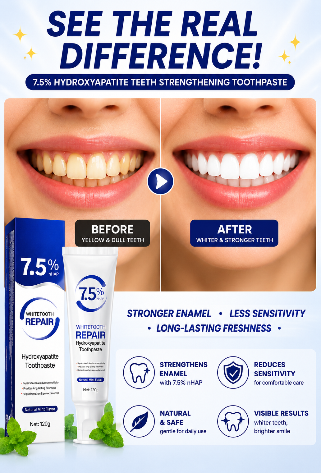 7.5% Hydroxyapatite Teeth Strengthening Toothpaste