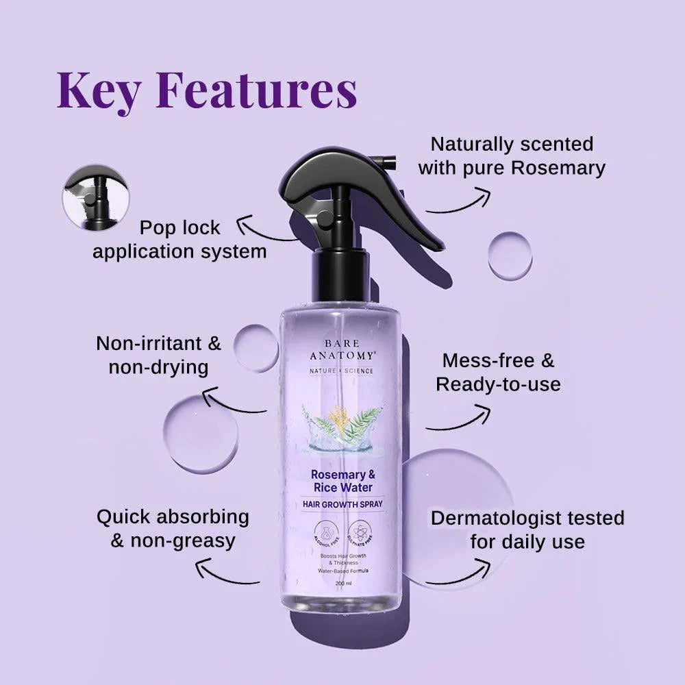 Rosemary & Rice Water Spray – Hair Growth, Hair Thickness & Hair Fall Control